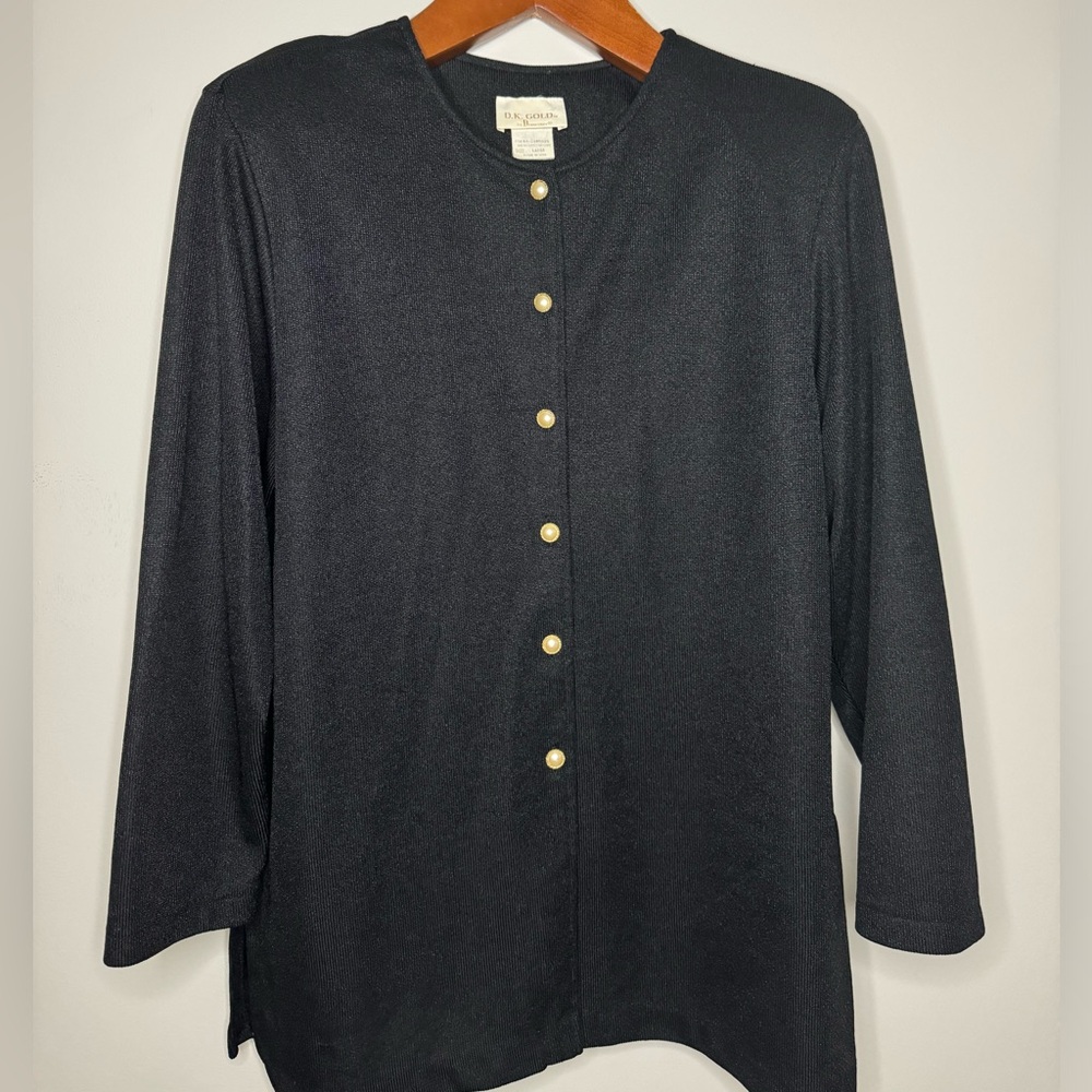 DK Gold Vintage Tunic Black with Shoulder pads & pearl buttons size large
